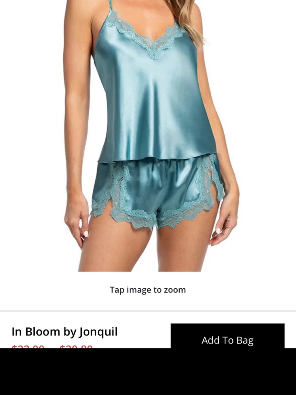 Lace-Trim Satin Cami & Shorts Sleep Set in Teal